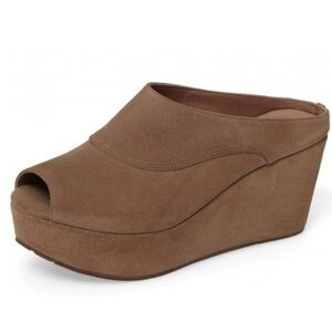 Chocolat Blu Wind Peep Toe Suede Platform Wedge Mule Size 8